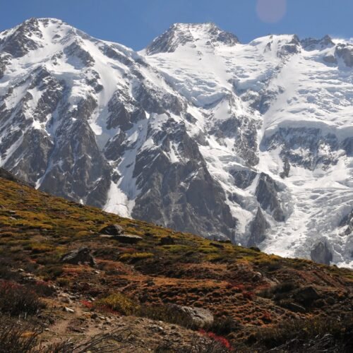 Climbers on the Kinshofer Route on the Diamir Face of Nanga Parbat, Pakistan