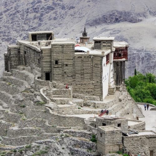 Baltit Fort overlooking Karimabad with Rakaposhi peak in the background, Hunza Valley
