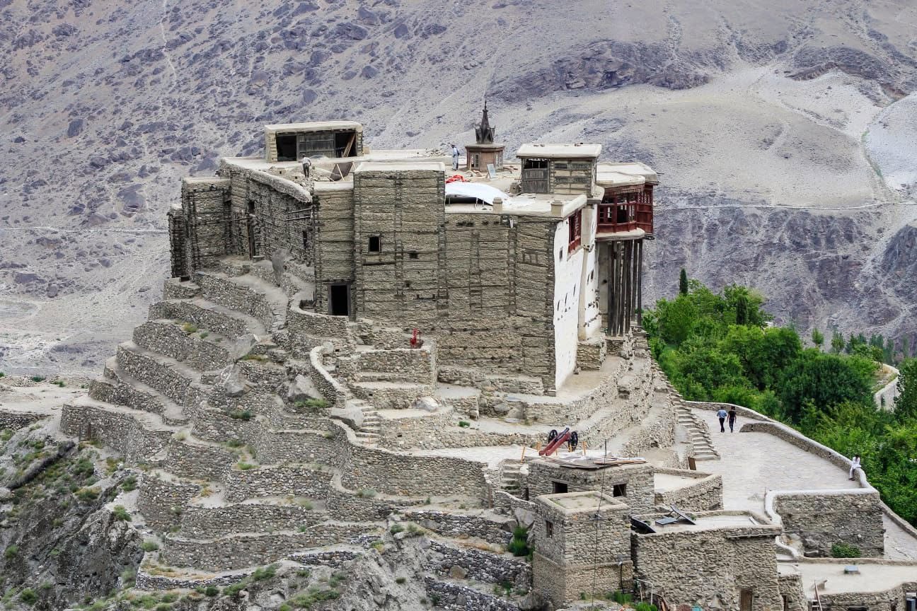 Baltit Fort overlooking Karimabad with Rakaposhi peak in the background, Hunza Valley